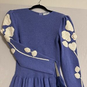 Vtg Pat Sandler for Wellmore Knit Dress Embroidered 12 Fit & Flare Stretch USA